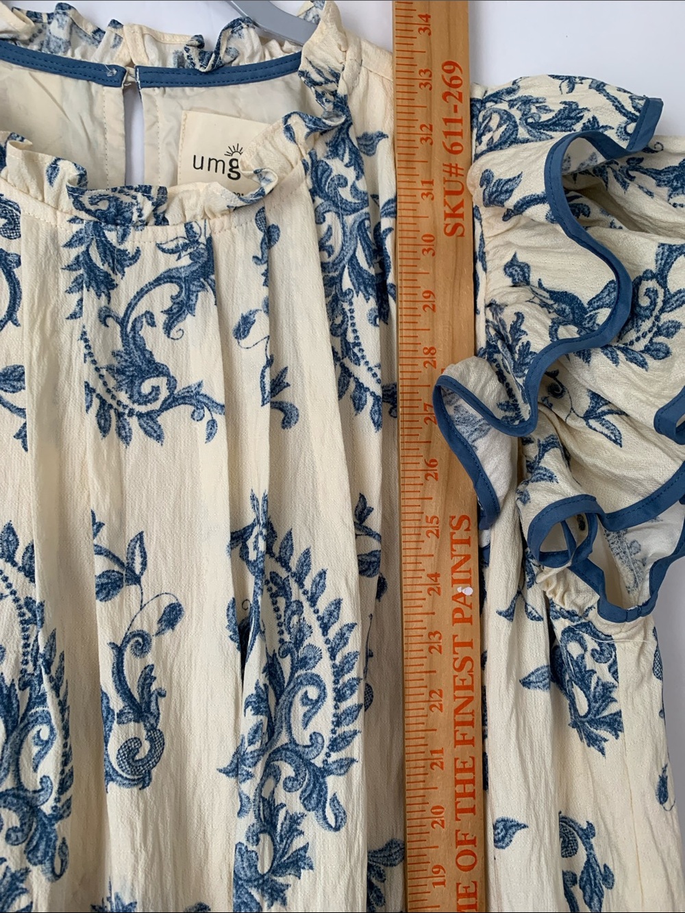 Umgee Blue Paisley Print Ruffle Flutter Sleeves Rayon Blend Dress Size M - Picture 5 of 8